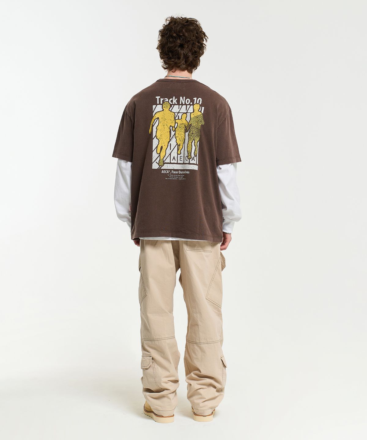 에이카화이트(AECA) AECA TRACK NO.10 PART WASHED HALF SLEEVE TEE-BROWN