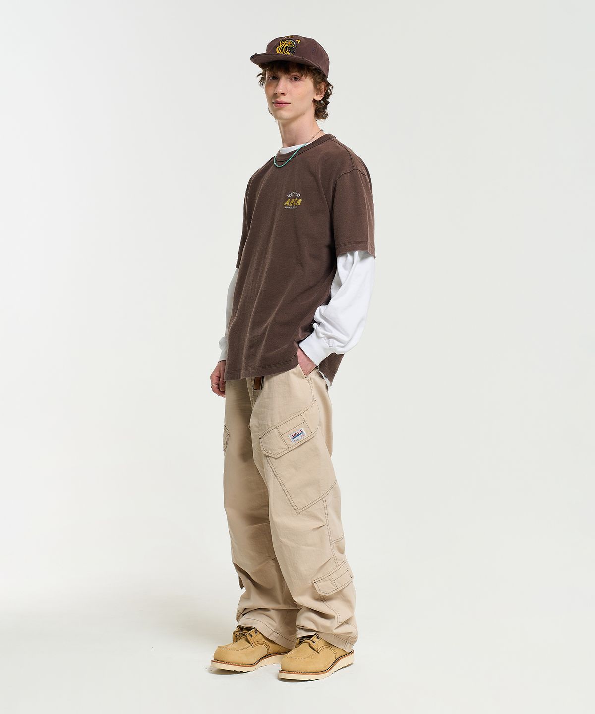 에이카화이트(AECA) AECA TRACK NO.10 PART WASHED HALF SLEEVE TEE-BROWN