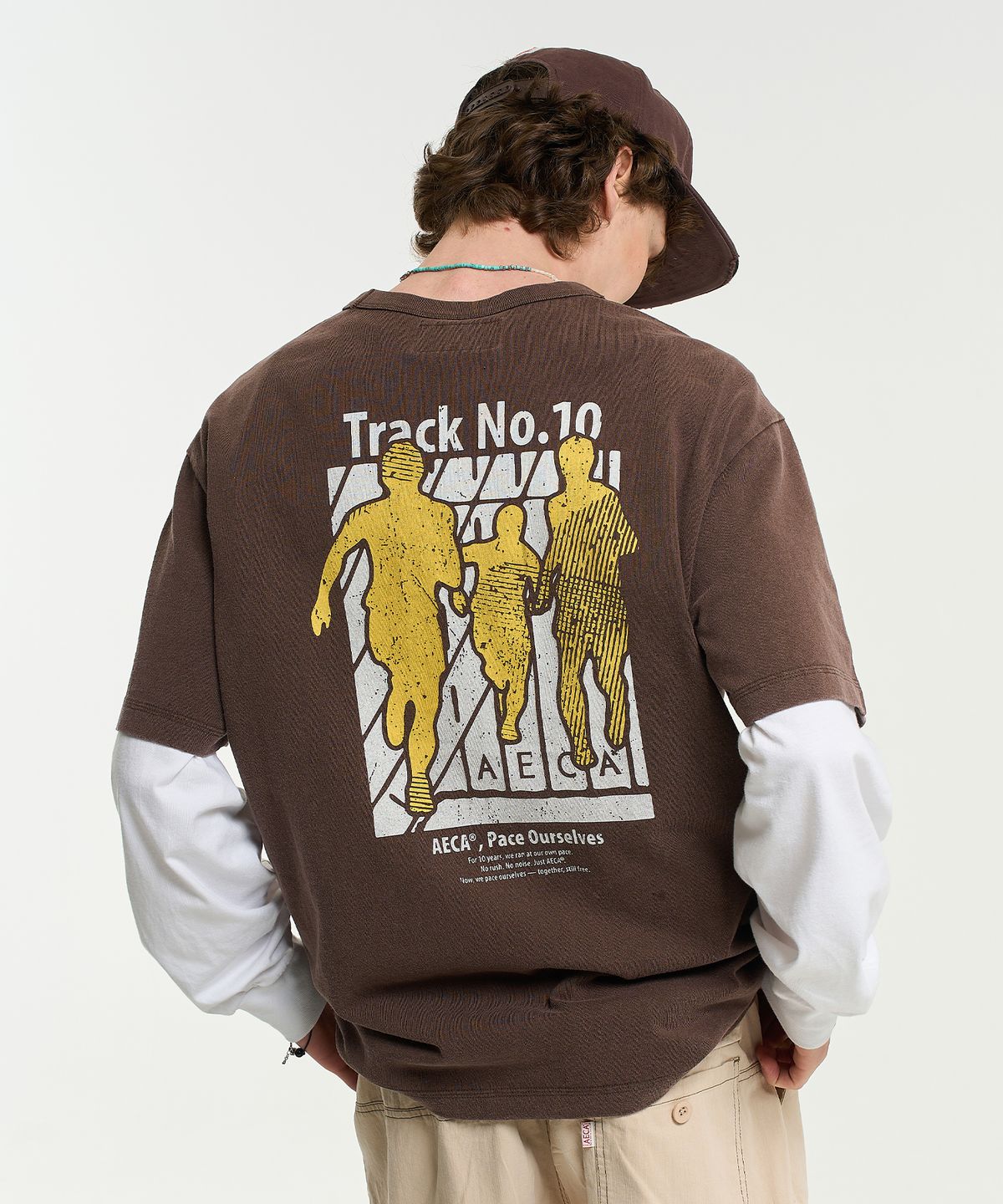 에이카화이트(AECA) AECA TRACK NO.10 PART WASHED HALF SLEEVE TEE-BROWN