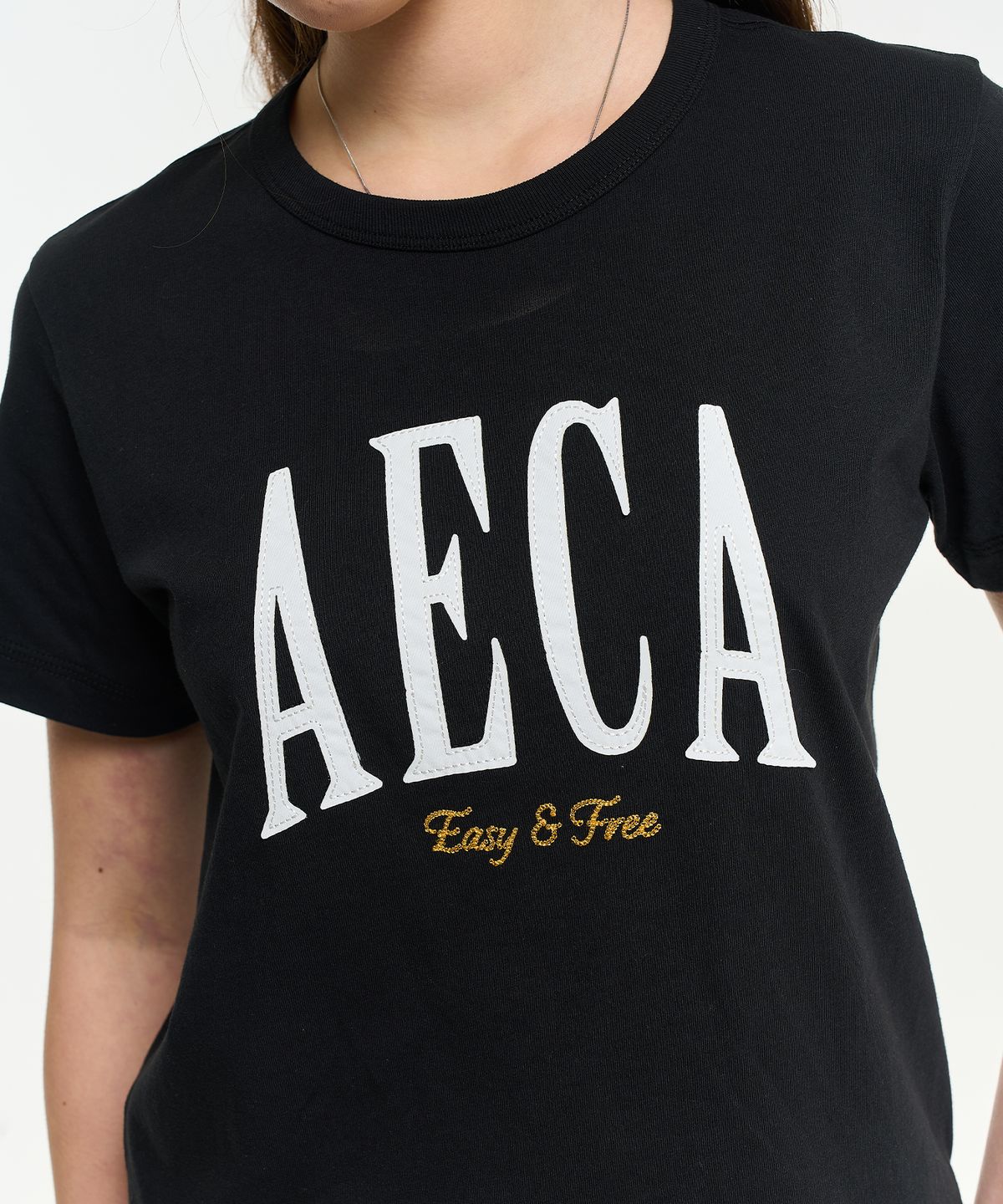 에이카화이트(AECA) (Woman) AECA SYMBOL FELT HALF SLEEVE TEE-BLACK