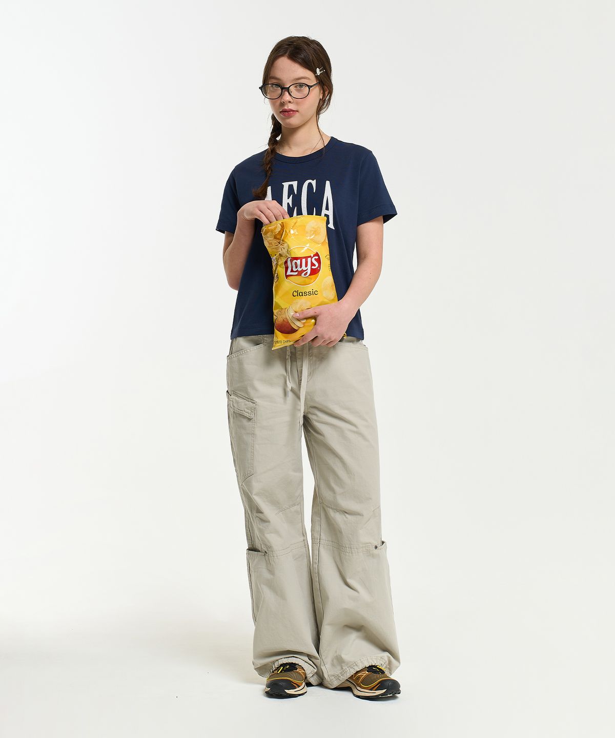 에이카화이트(AECA) (Woman) AECA SYMBOL FELT HALF SLEEVE TEE-NAVY
