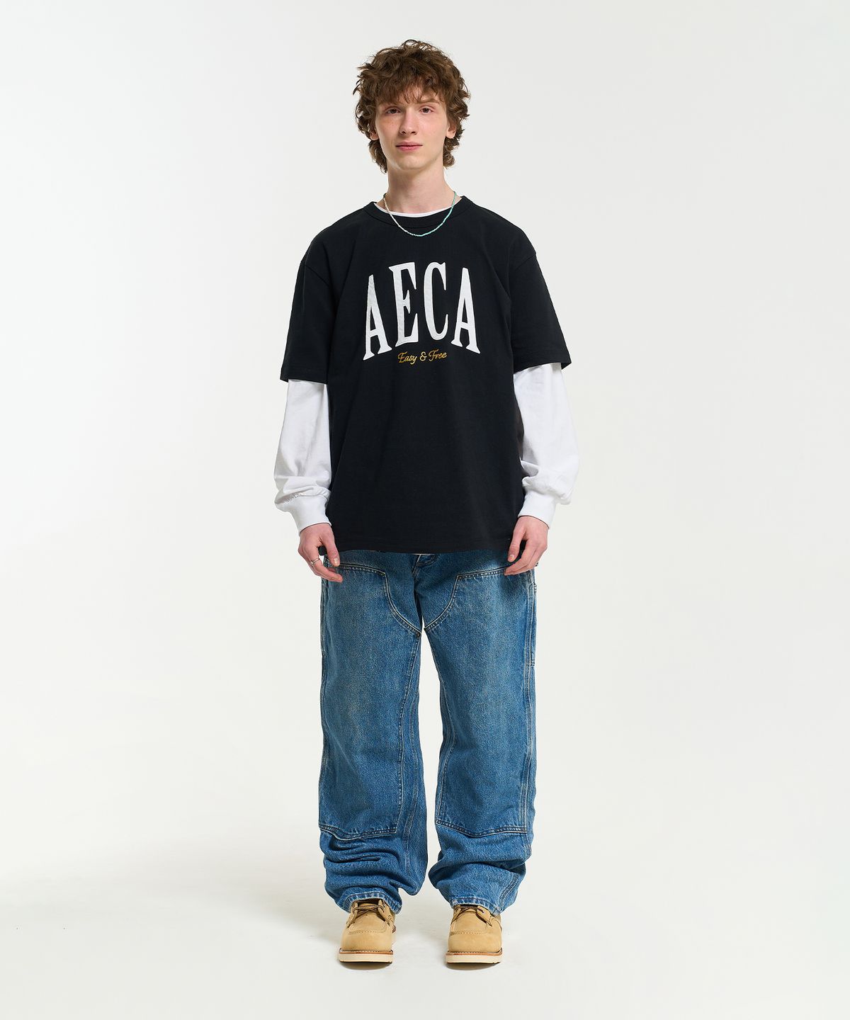 에이카화이트(AECA) AECA SYMBOL FELT HALF SLEEVE TEE-BLACK