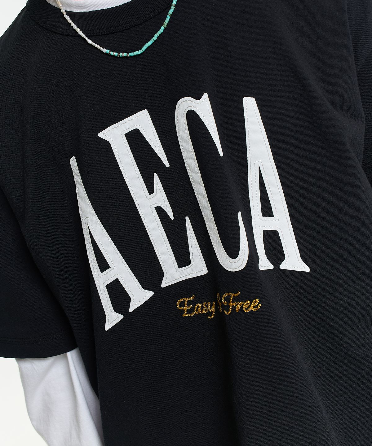 에이카화이트(AECA) AECA SYMBOL FELT HALF SLEEVE TEE-BLACK