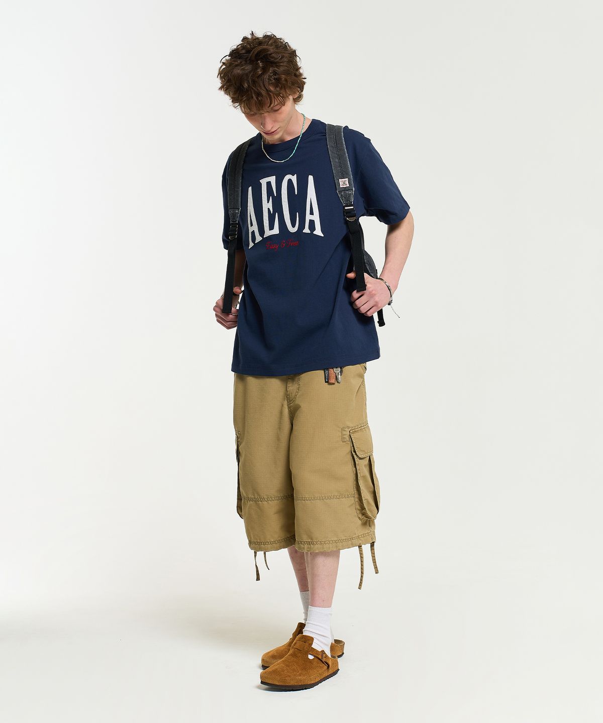 에이카화이트(AECA) AECA SYMBOL FELT HALF SLEEVE TEE-NAVY