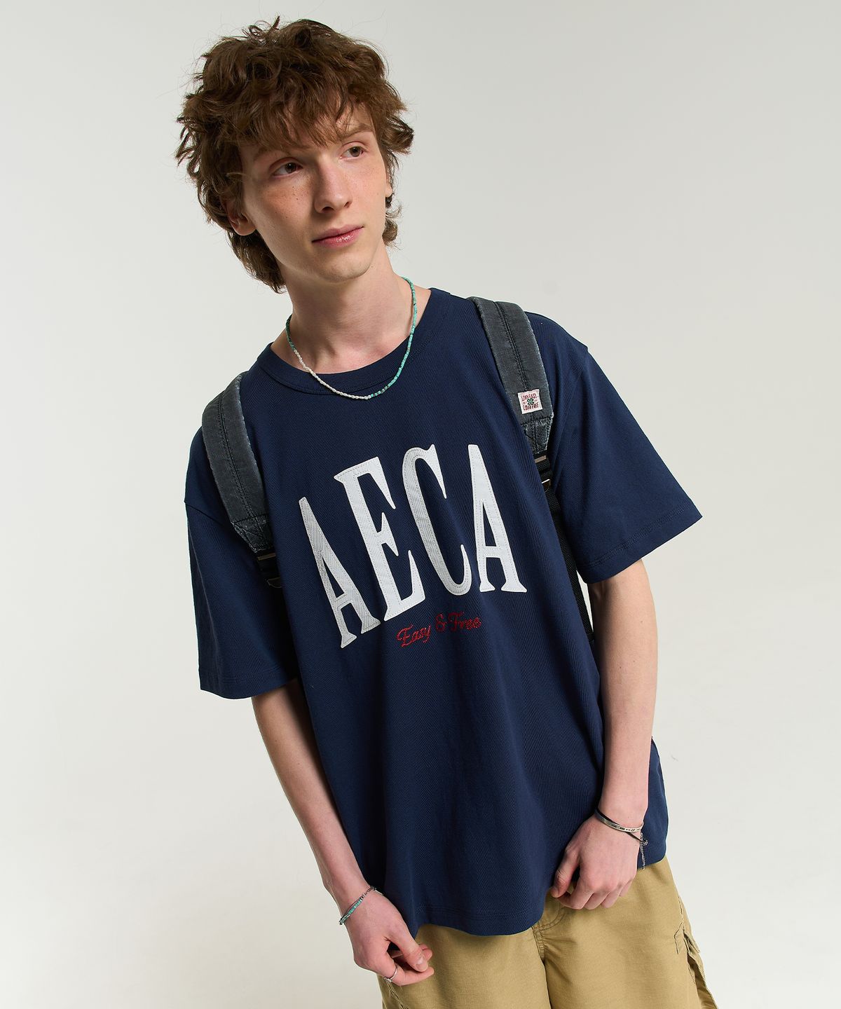 에이카화이트(AECA) AECA SYMBOL FELT HALF SLEEVE TEE-NAVY