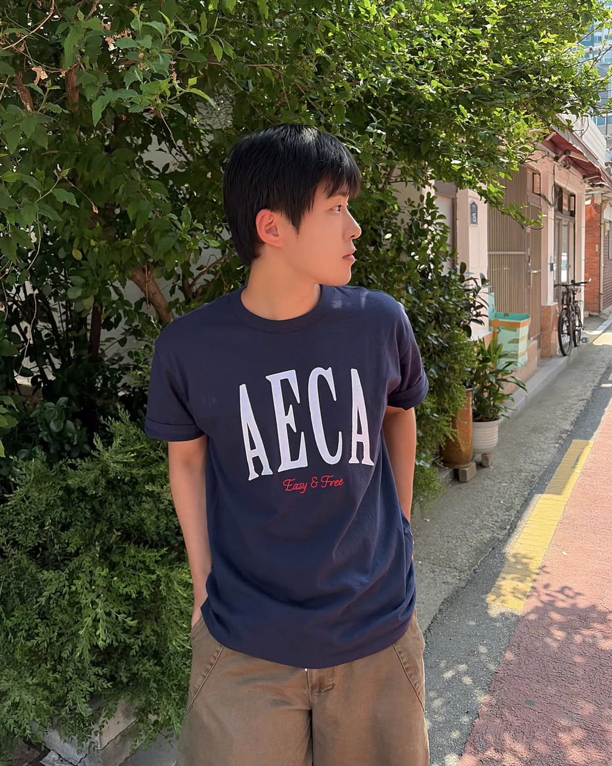 에이카화이트(AECA) AECA SYMBOL FELT HALF SLEEVE TEE-NAVY