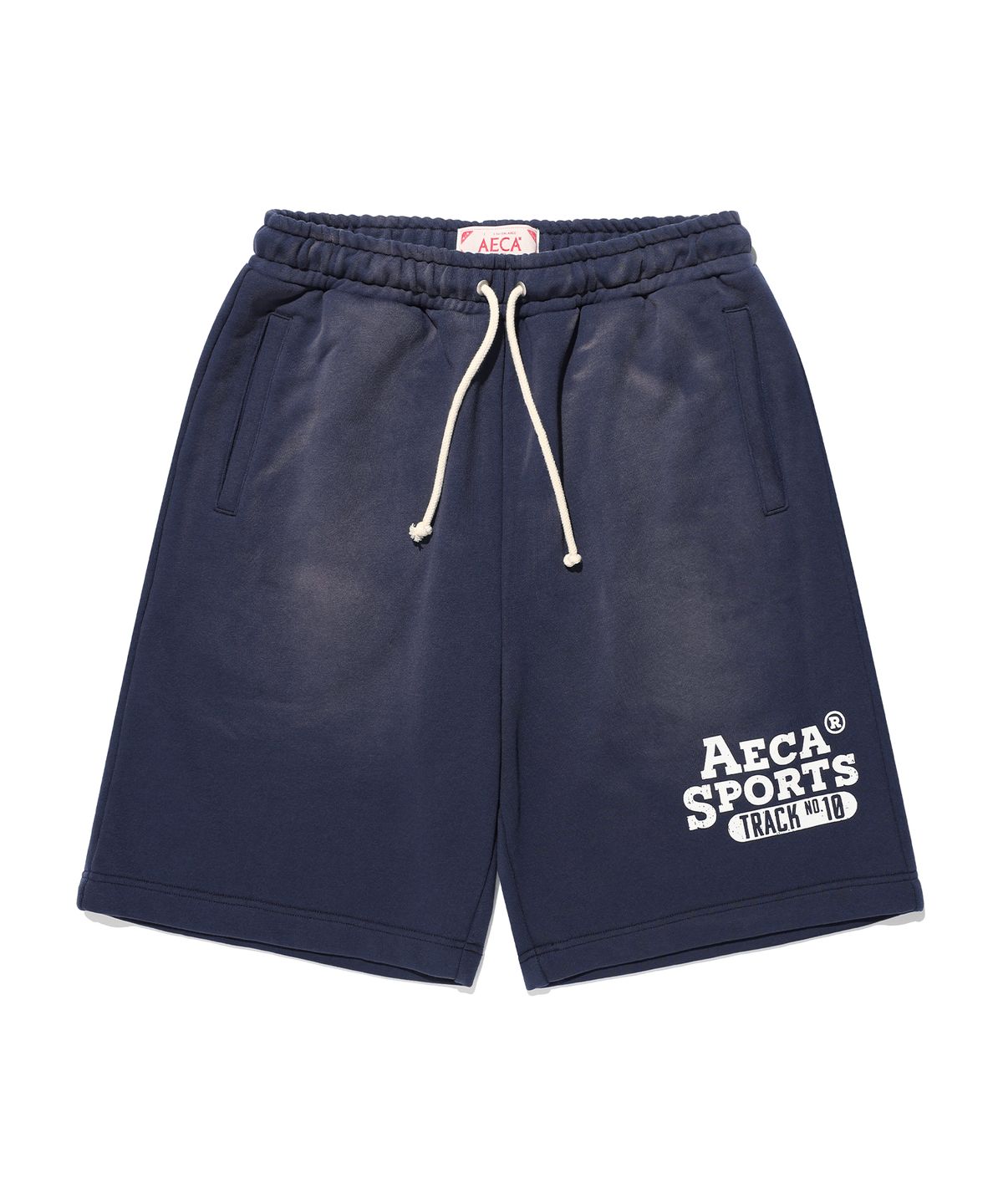 에이카화이트(AECA) WASHED CUT-OFF HEM SWEAT SHORTS-NAVY