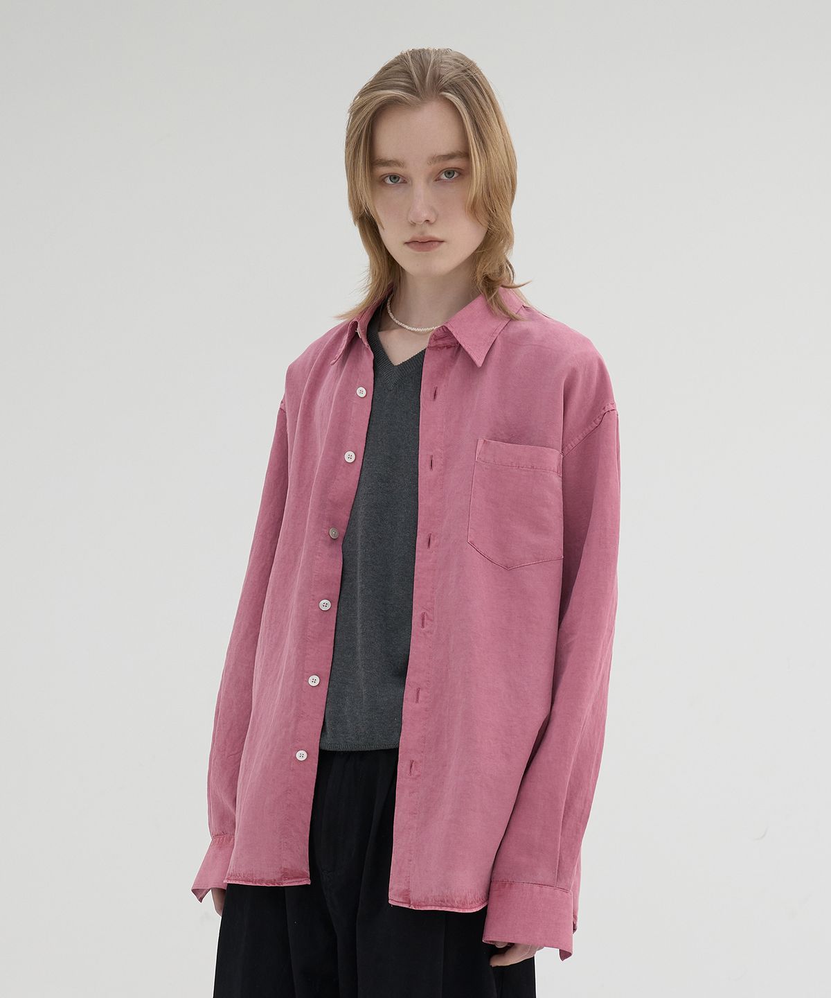 노운(NOUN) dyed tencel shirts (dusty pink)
