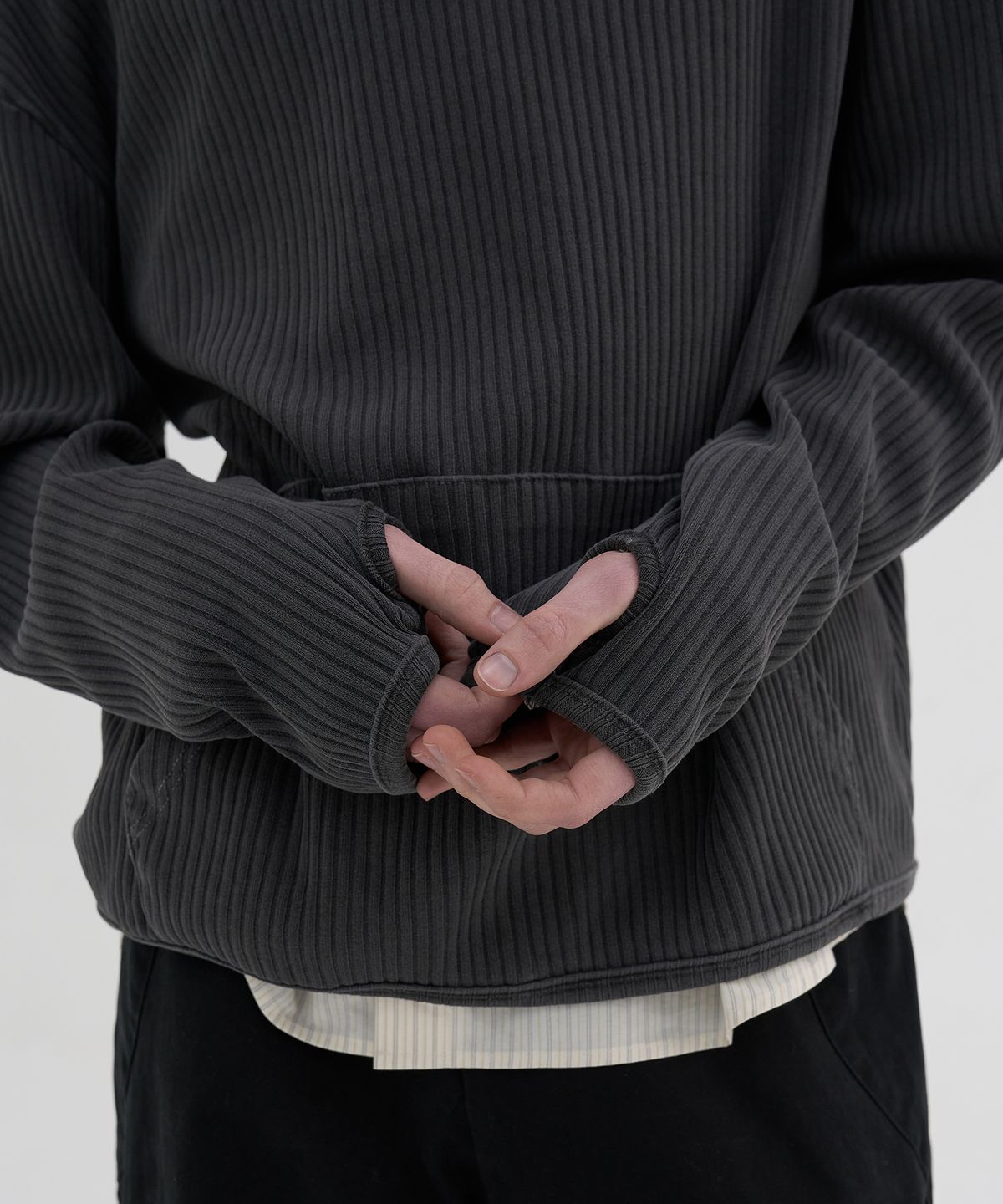 노운(NOUN) ribbed hooded t-shirts (charcoal)