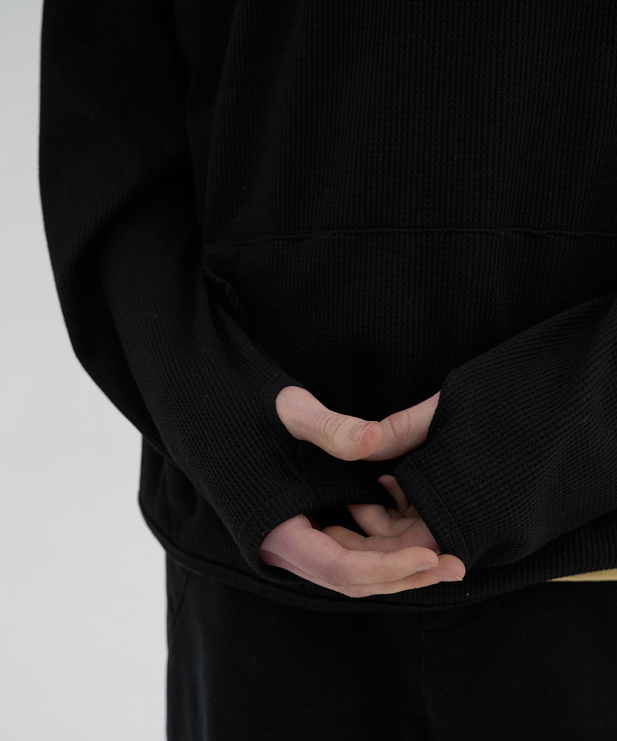 노운(NOUN) waffle hooded t-shirts (black)