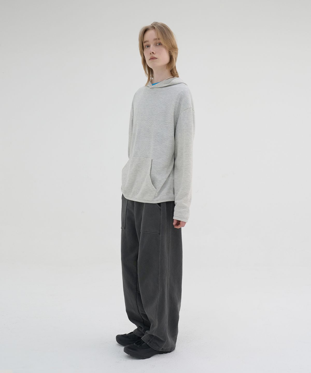 노운(NOUN) waffle hooded t-shirts (oatmeal)