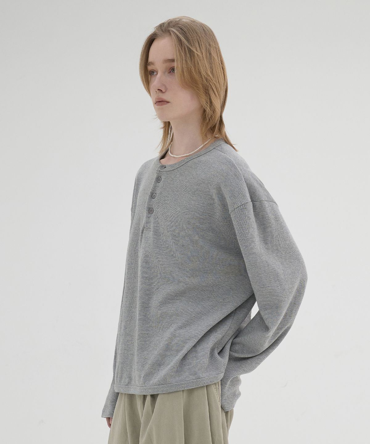노운(NOUN) pique henley t-shirts (melange gray)