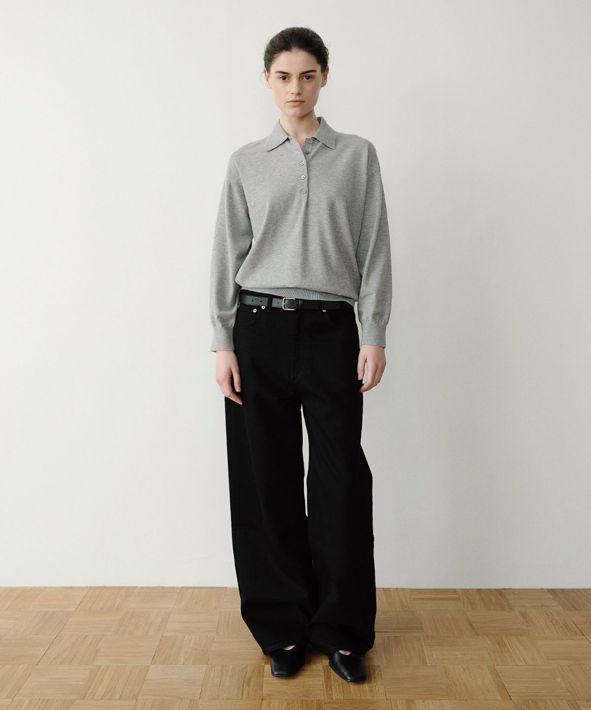 이아(EAAH) DENNY COLLAR KNIT TOP (GREY)