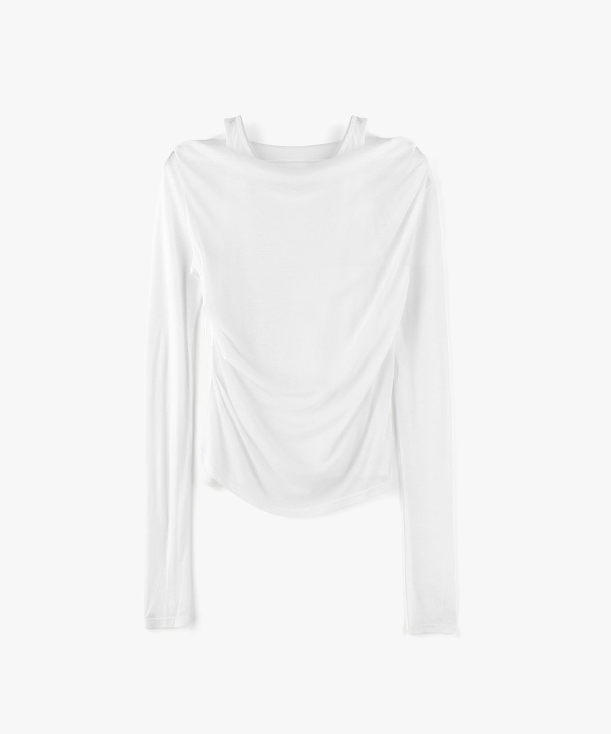 몽돌(MONGDOL) [SET] 원숄더 드레이핑 레이어드 티셔츠 화이트 MDTS088WHITE