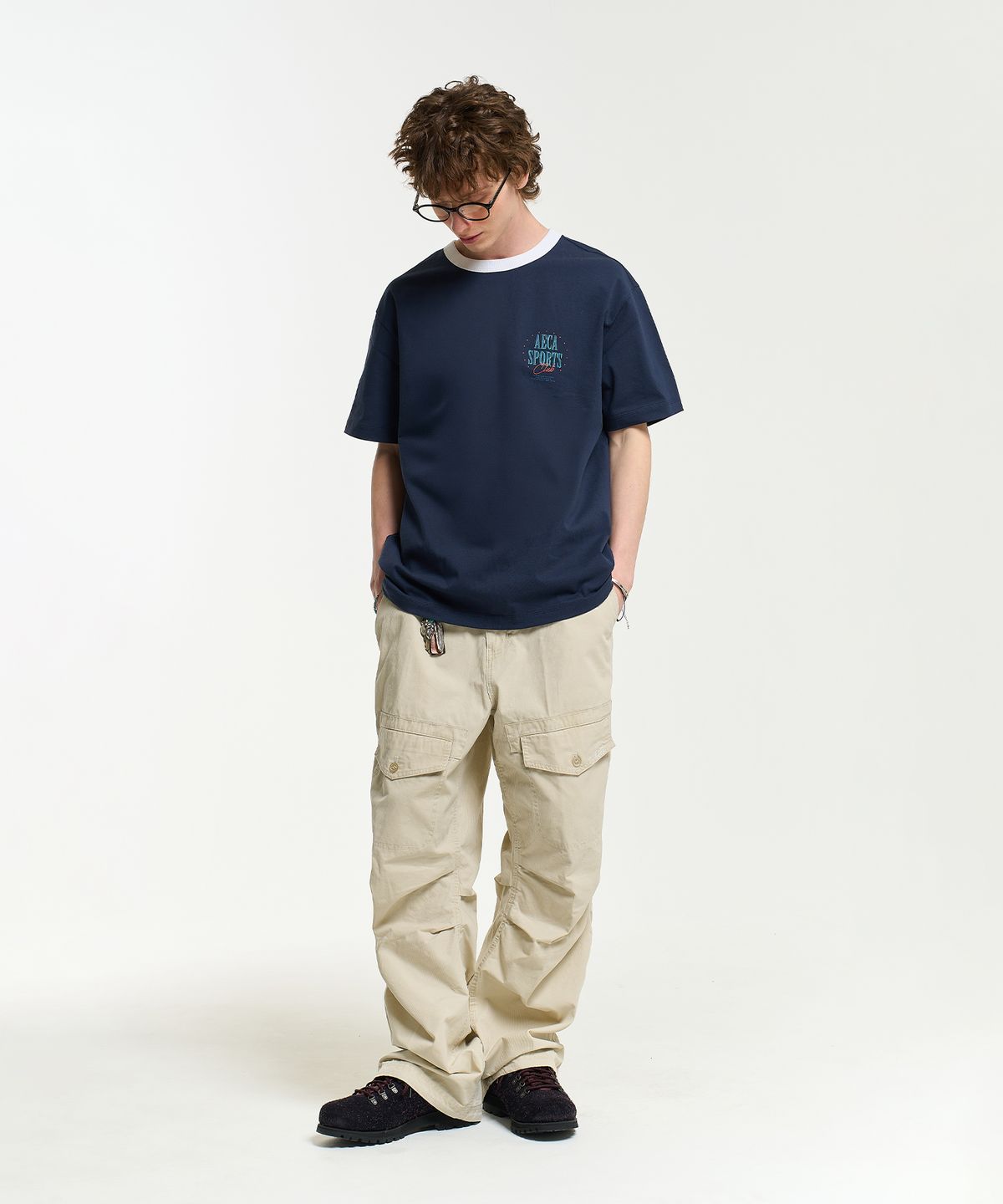 에이카화이트(AECA) SPORTS CLUB RINGER HALF SLEEVE TEE-NAVY