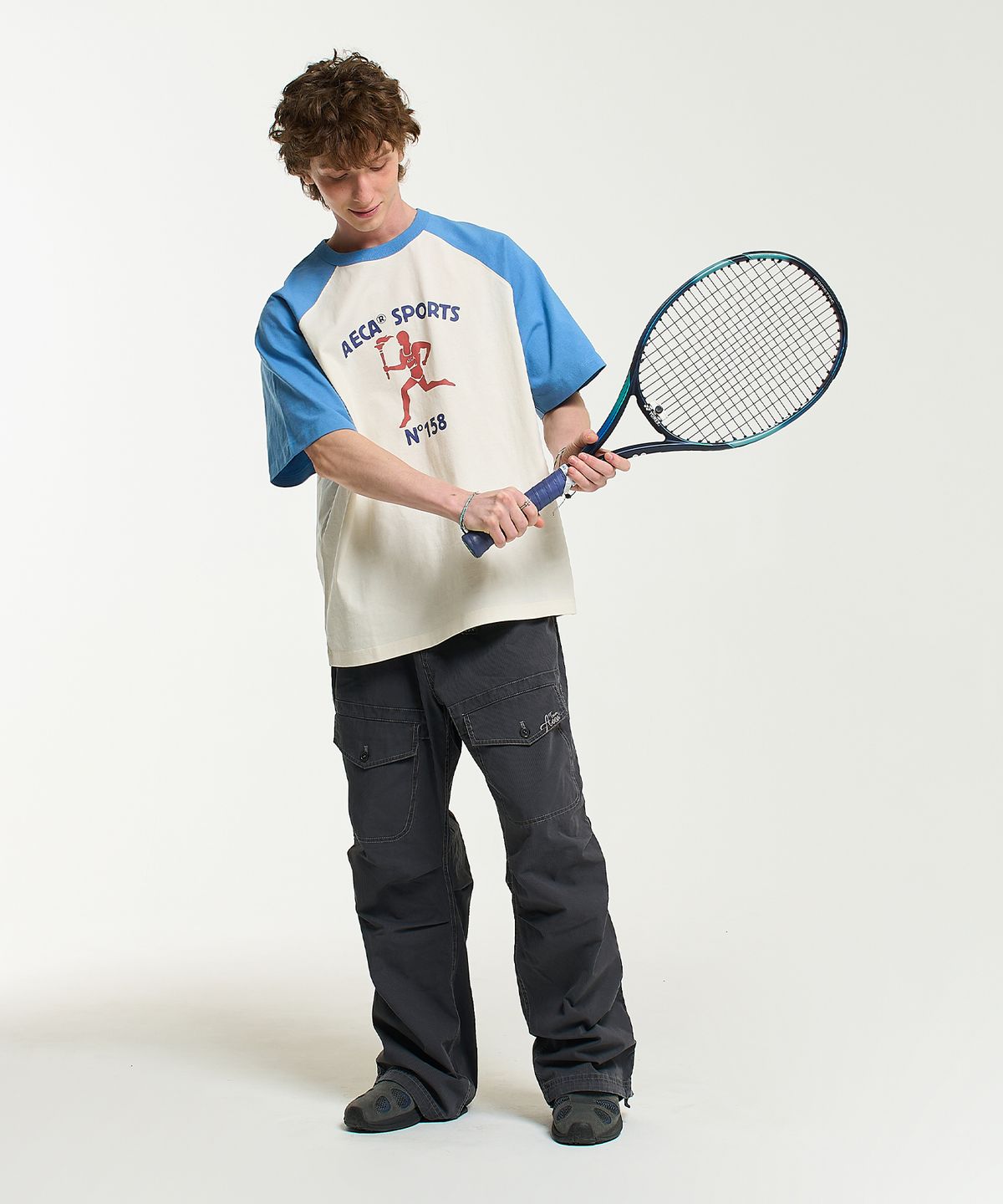 에이카화이트(AECA) RAGLAN COLOR BLOCK RUNNER HALF SLEEVE TEE-IVORY