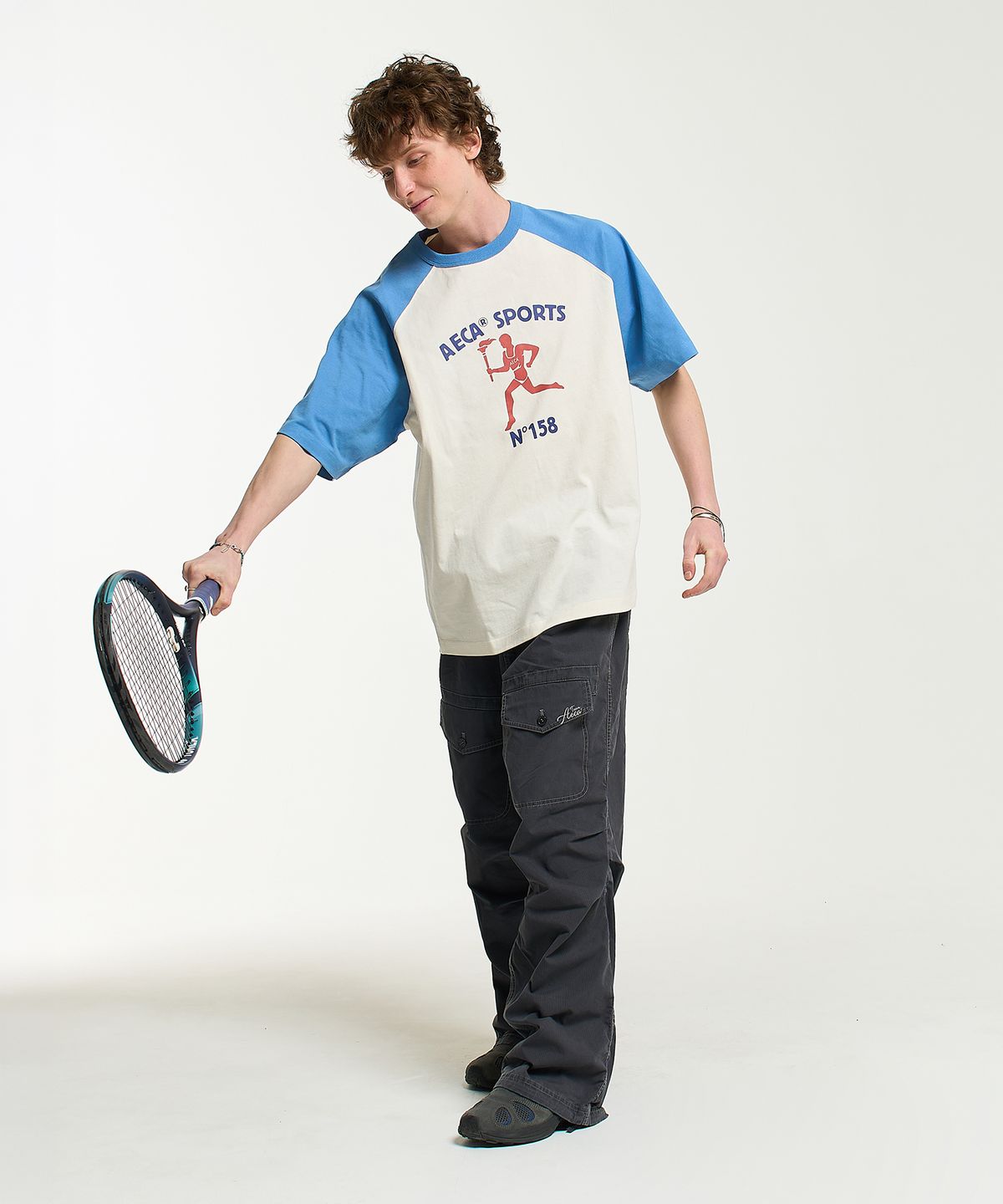 에이카화이트(AECA) RAGLAN COLOR BLOCK RUNNER HALF SLEEVE TEE-IVORY