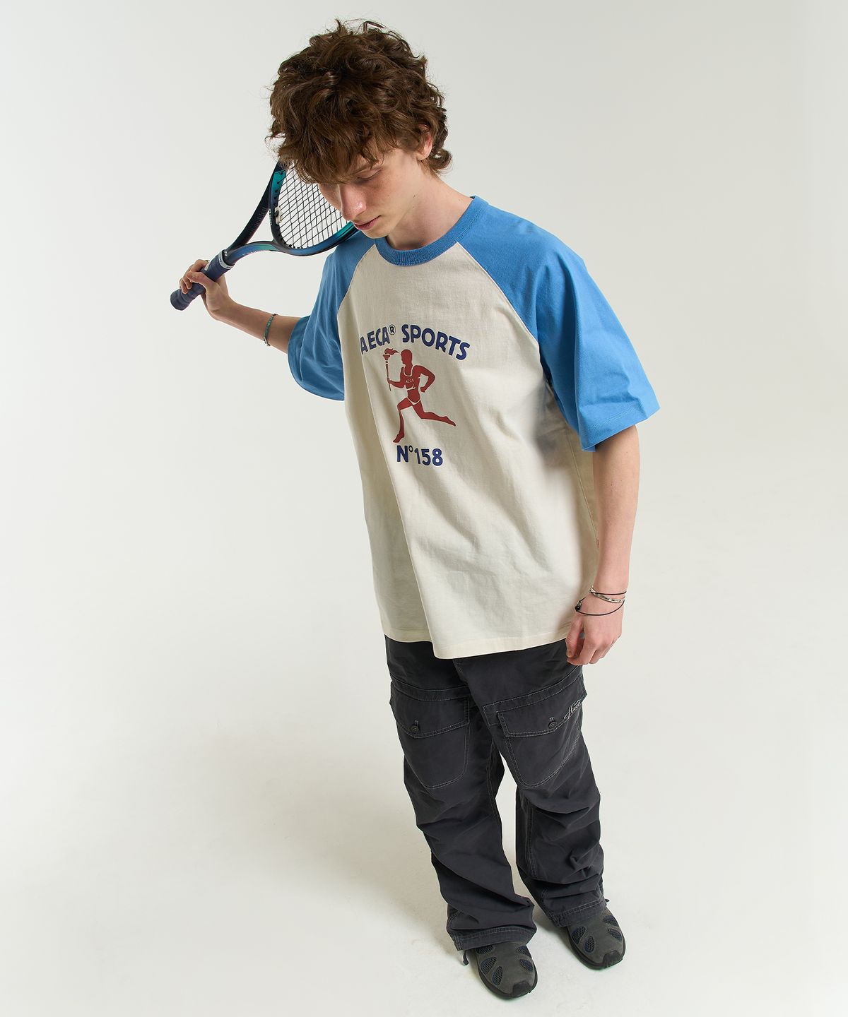에이카화이트(AECA) RAGLAN COLOR BLOCK RUNNER HALF SLEEVE TEE-IVORY