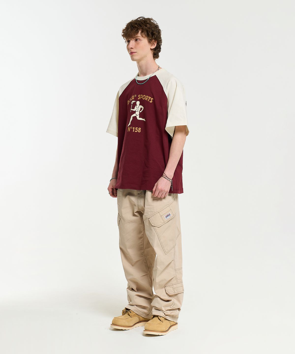 에이카화이트(AECA) RAGLAN COLOR BLOCK RUNNER HALF SLEEVE TEE-BURGUNDY