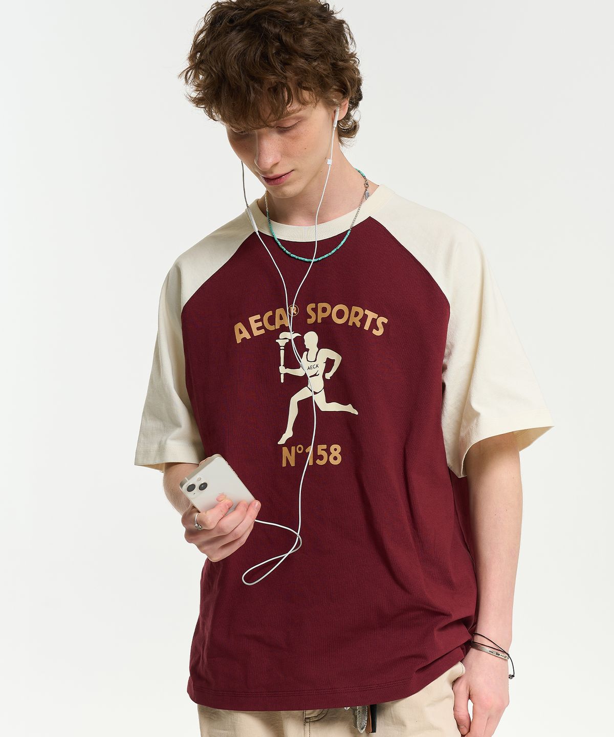 에이카화이트(AECA) RAGLAN COLOR BLOCK RUNNER HALF SLEEVE TEE-BURGUNDY