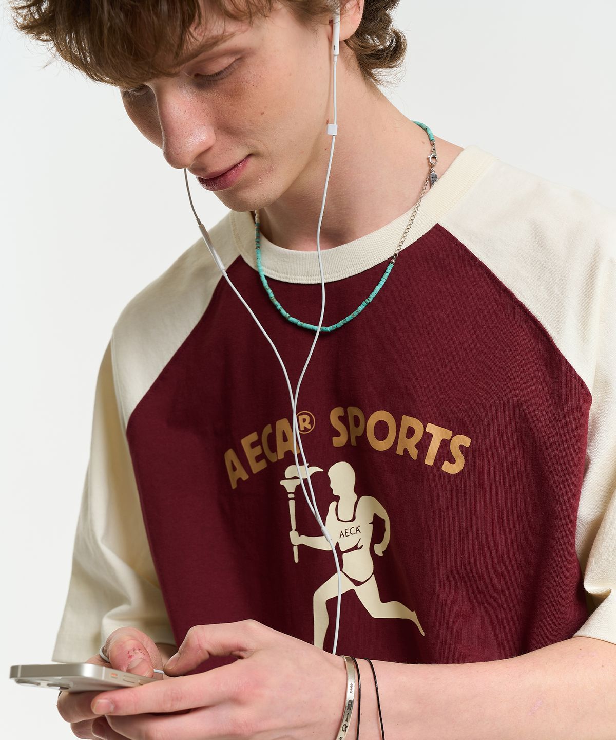 에이카화이트(AECA) RAGLAN COLOR BLOCK RUNNER HALF SLEEVE TEE-BURGUNDY