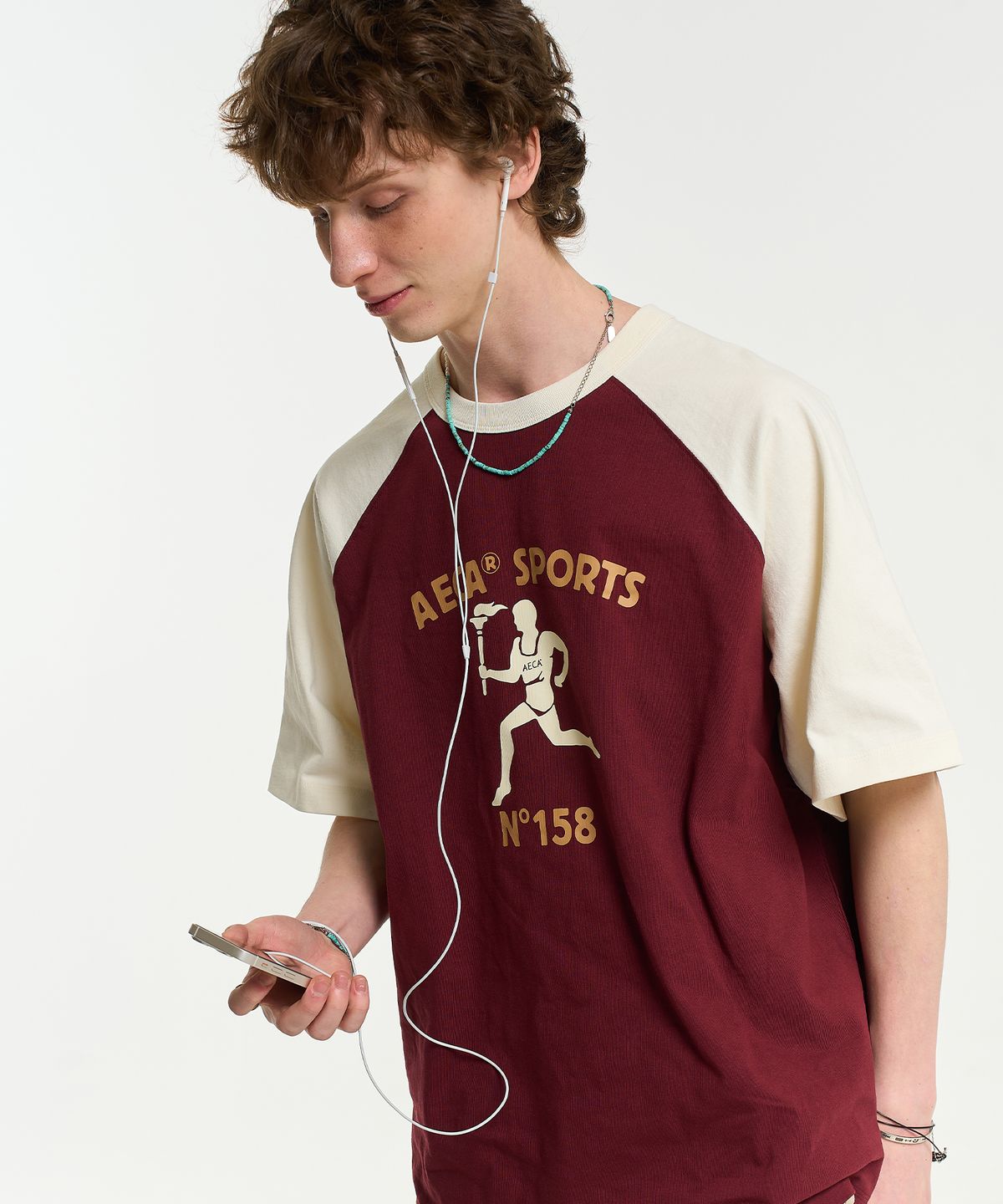 에이카화이트(AECA) RAGLAN COLOR BLOCK RUNNER HALF SLEEVE TEE-BURGUNDY