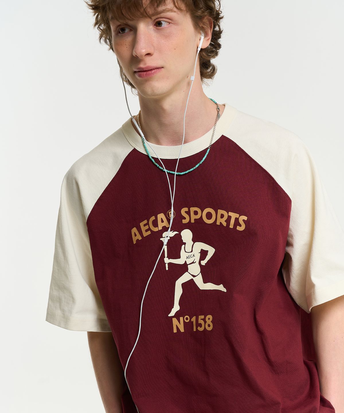 에이카화이트(AECA) RAGLAN COLOR BLOCK RUNNER HALF SLEEVE TEE-BURGUNDY