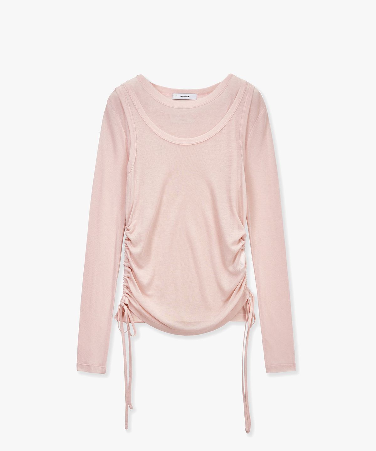 몽돌(MONGDOL) [SET] 사이드 셔링 레이어드 티셔츠 핑크 MDTS067PINK