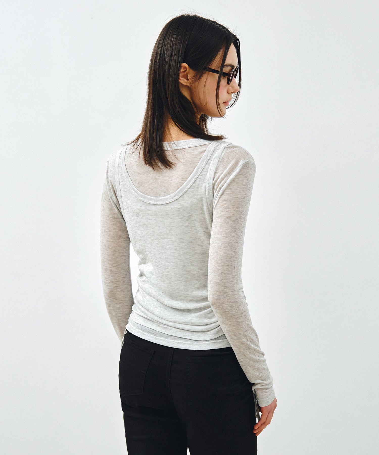 [SET] 사이드 셔링 레이어드 티셔츠 라이트그레이 MDTS067LGRAY source detail 11