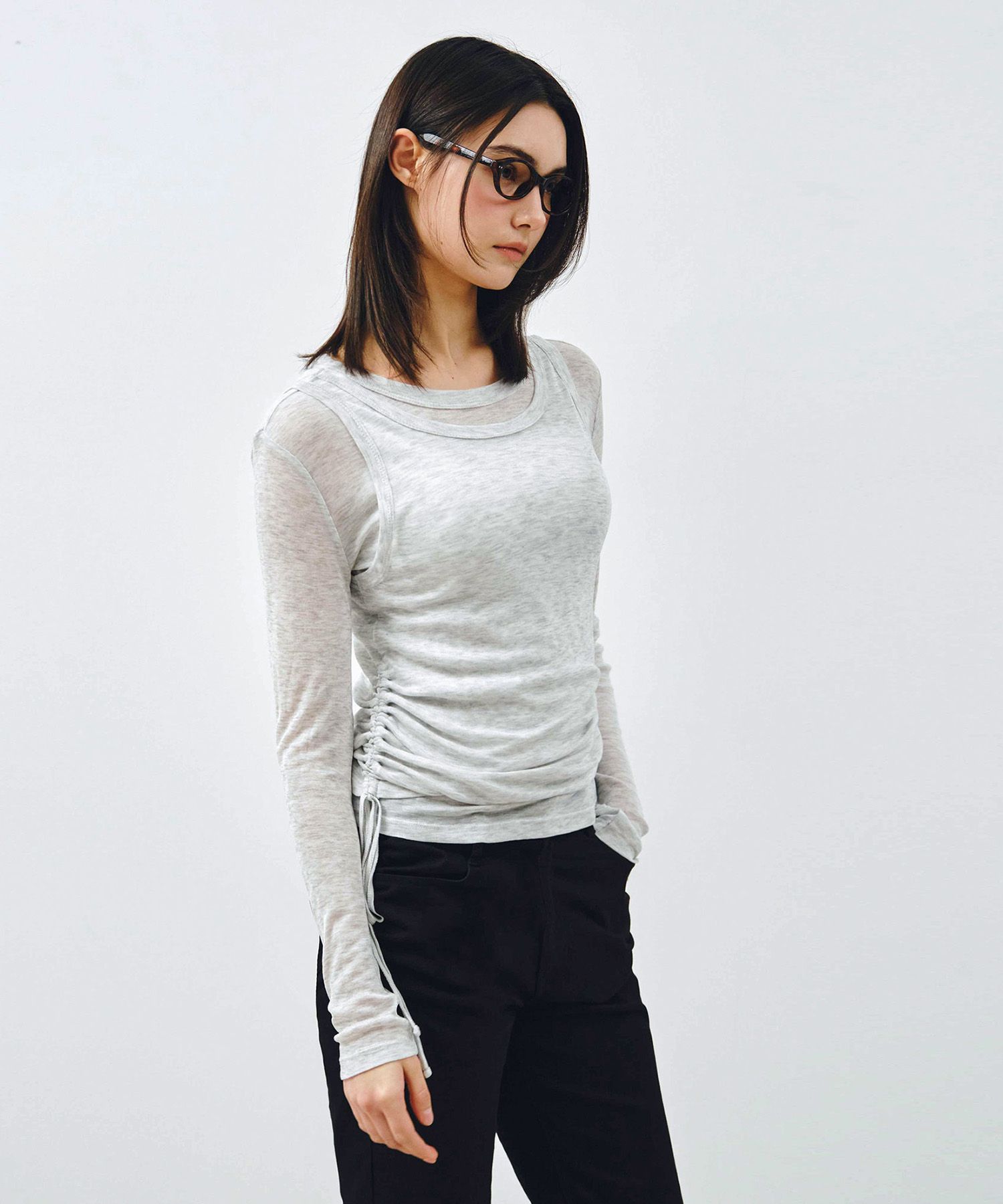 [SET] 사이드 셔링 레이어드 티셔츠 라이트그레이 MDTS067LGRAY source detail 10
