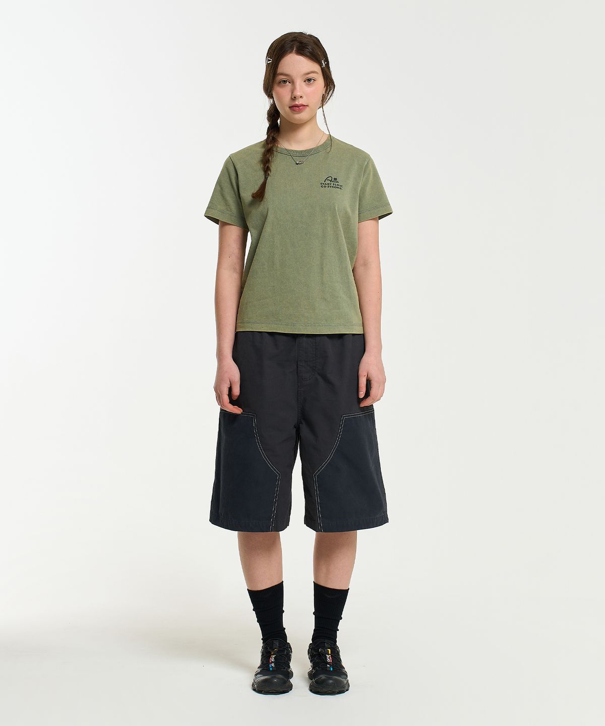 에이카화이트(AECA) DOUBLE KNEE WASHING SHORTS-CHARCOAL
