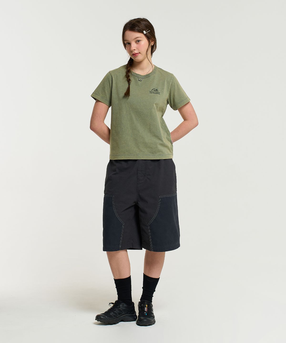 에이카화이트(AECA) DOUBLE KNEE WASHING SHORTS-CHARCOAL