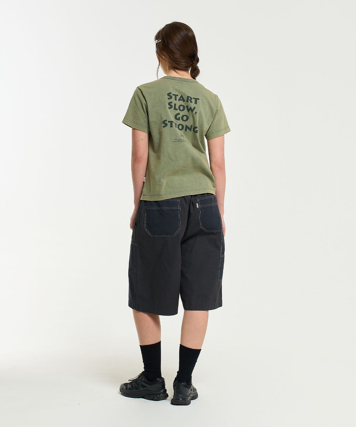 에이카화이트(AECA) DOUBLE KNEE WASHING SHORTS-CHARCOAL