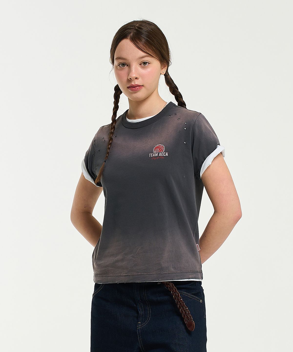 에이카화이트(AECA) (Woman) TEAM AECA BALL GRAPHIC PUNCHING HALF SLEEVE TEE-CHARCOAL
