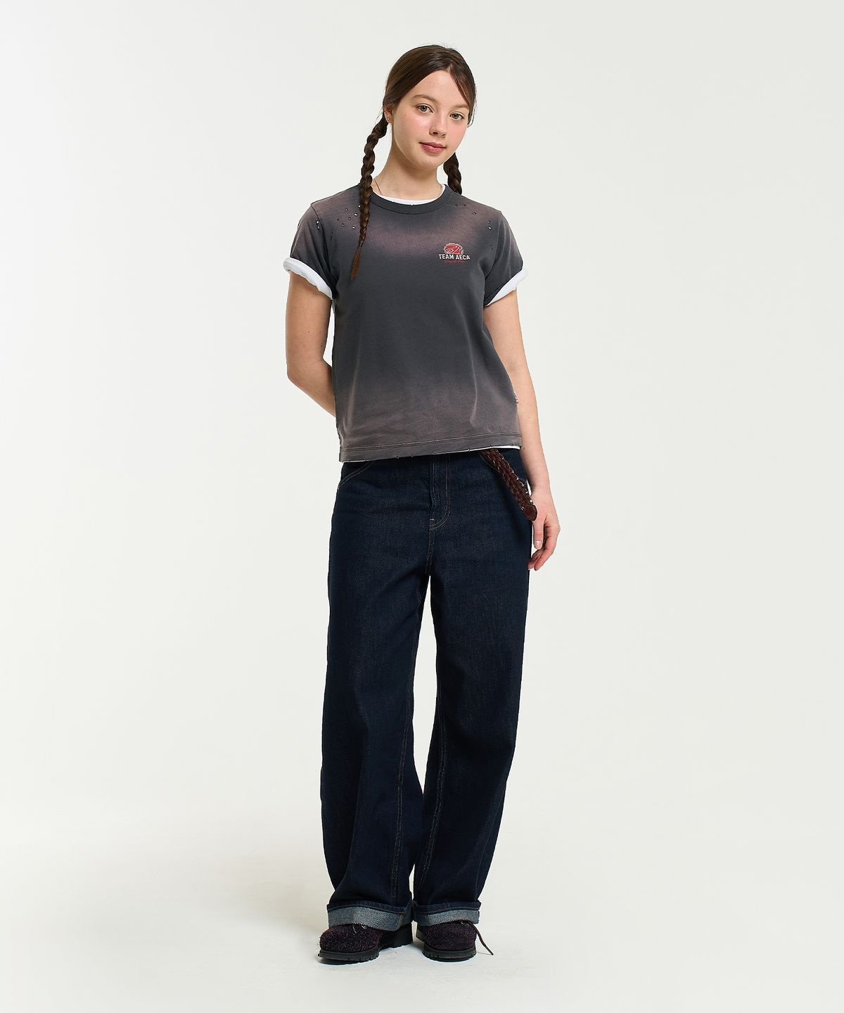 에이카화이트(AECA) (Woman) TEAM AECA BALL GRAPHIC PUNCHING HALF SLEEVE TEE-CHARCOAL