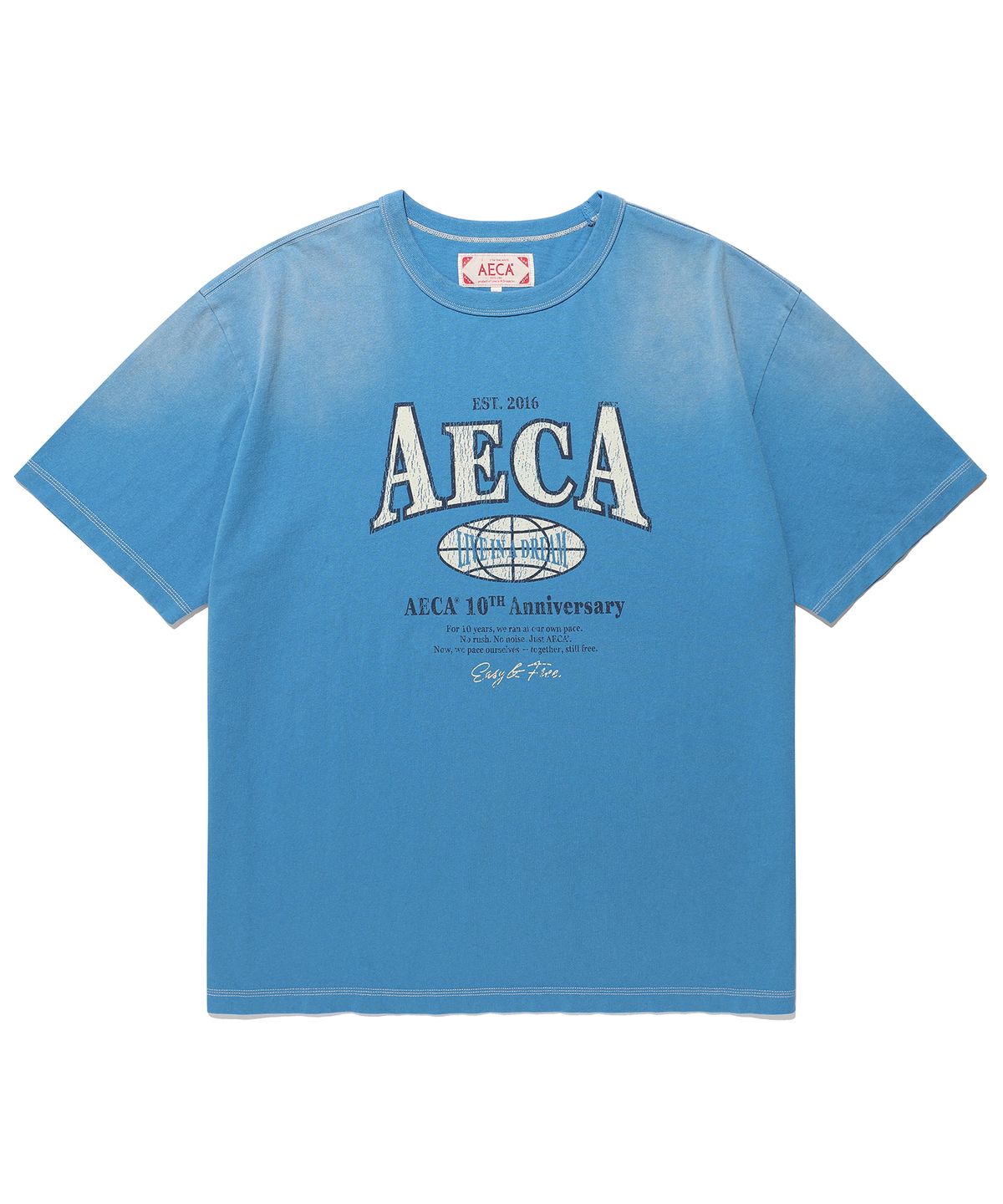에이카화이트(AECA) AECA HERITAGE GLOBE LOGO HALF SLEEVE TEE-SKY BLUE