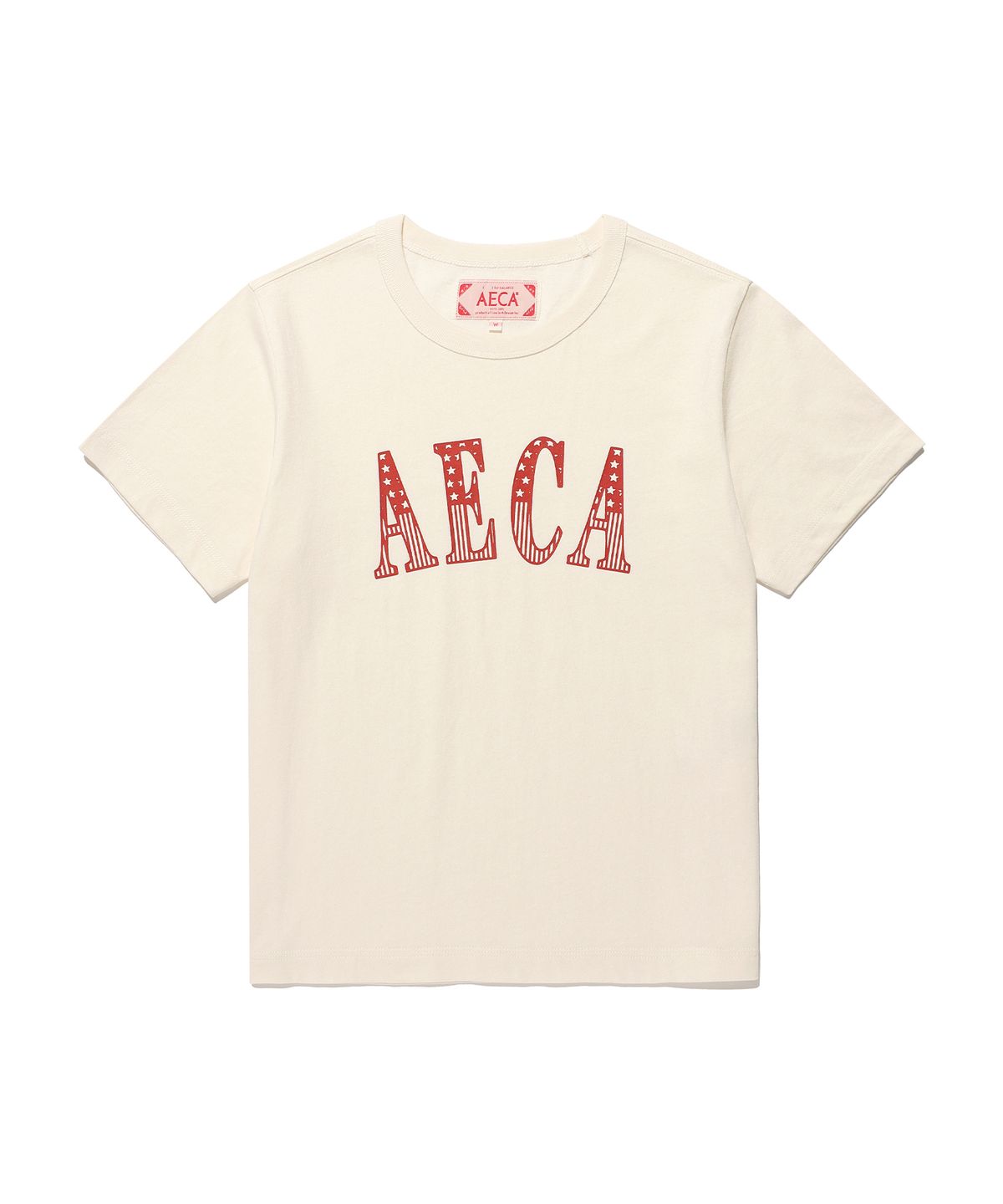 에이카화이트(AECA) (Woman) AECA CLASSIC LOGO DISTRESSED HALF SLEEVE TEE-ECRU