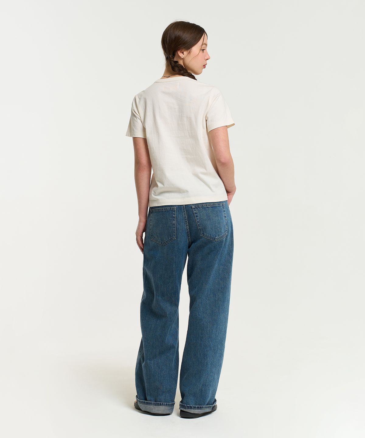 에이카화이트(AECA) (Woman) AECA CLASSIC LOGO DISTRESSED HALF SLEEVE TEE-ECRU