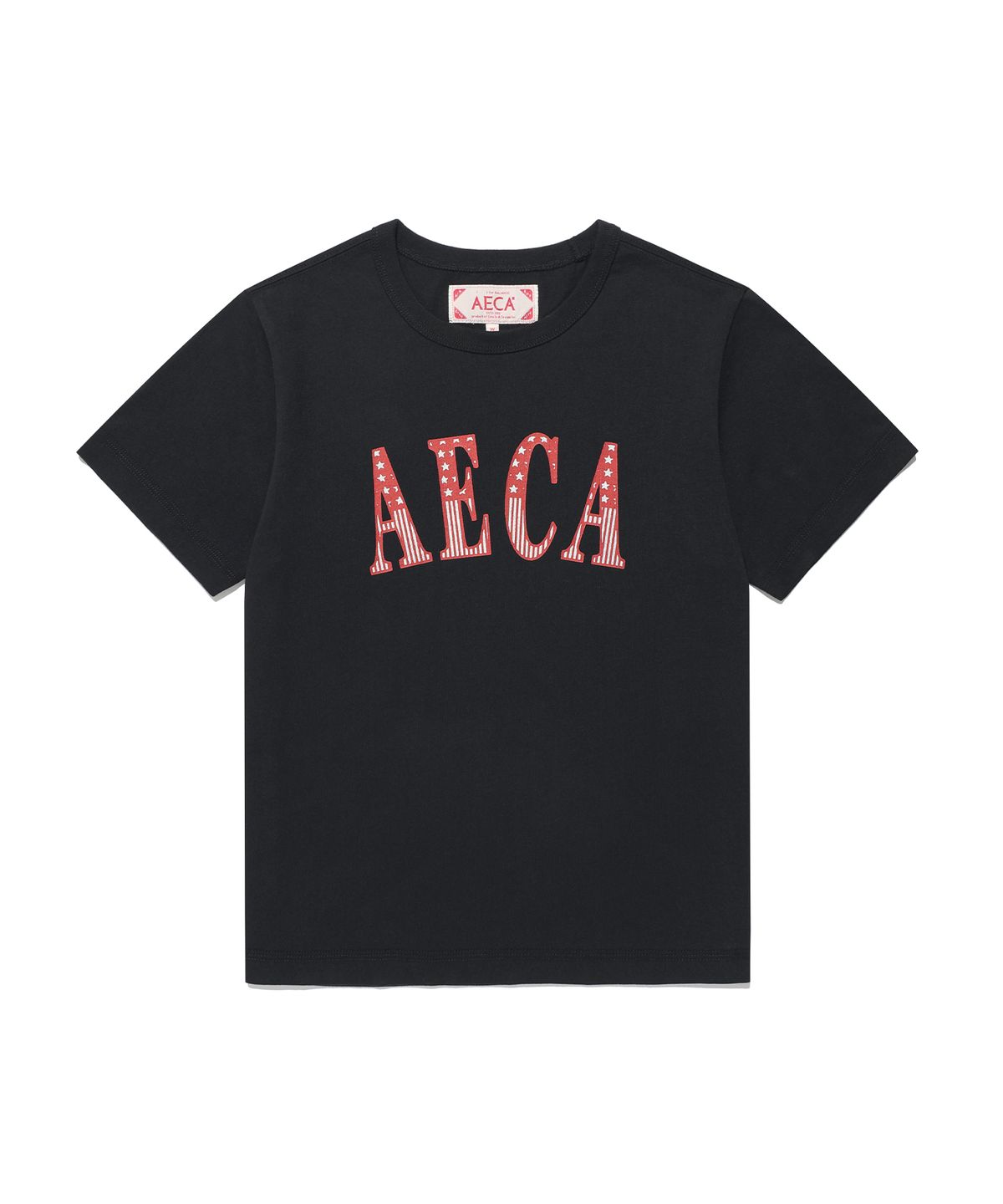에이카화이트(AECA) (Woman) AECA CLASSIC LOGO DISTRESSED HALF SLEEVE TEE-BLACK