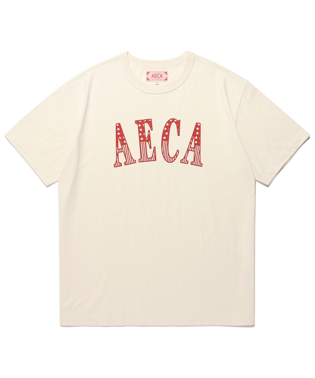 에이카화이트(AECA) AECA CLASSIC LOGO DISTRESSED HALF SLEEVE TEE-ECRU