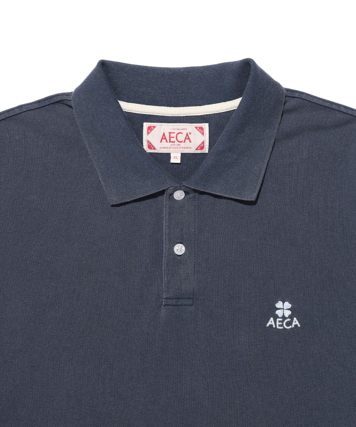 에이카화이트(AECA) AECA SMALL LOGO WASHED HALF SLEEVE PK TEE-BLUE