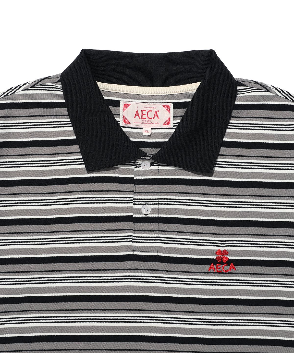 에이카화이트(AECA) BLEACH WASHED STRIPE HALF SLEEVE PK TEE-BLACK