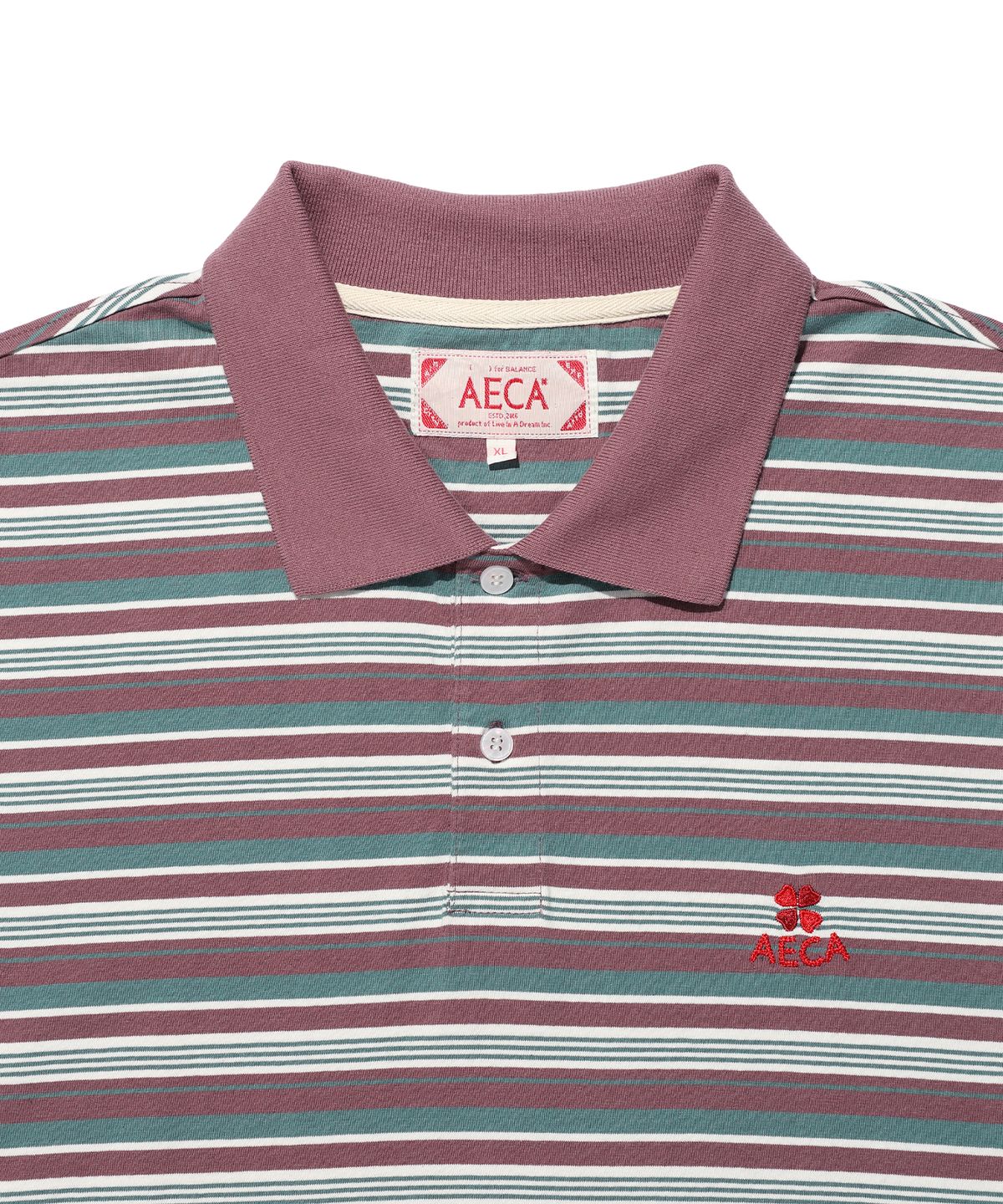 에이카화이트(AECA) BLEACH WASHED STRIPE HALF SLEEVE PK TEE-PURPLE