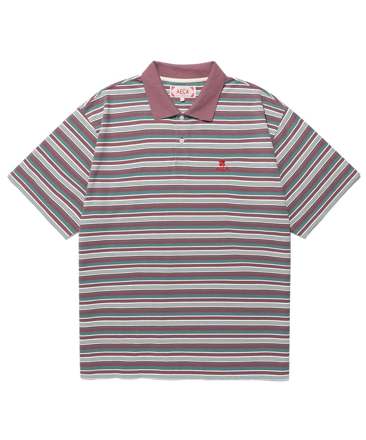 에이카화이트(AECA) BLEACH WASHED STRIPE HALF SLEEVE PK TEE-PURPLE