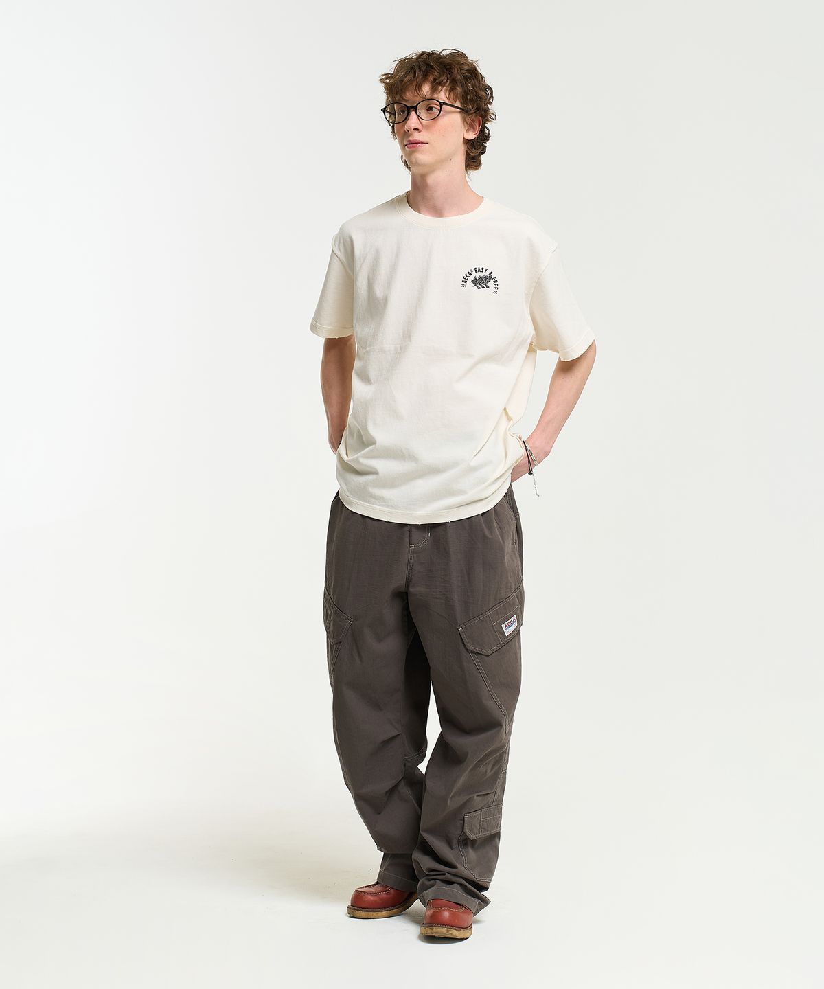 에이카화이트(AECA) FREE SPIRIT RAW EDGE HALF SLEEVE TEE-ECRU