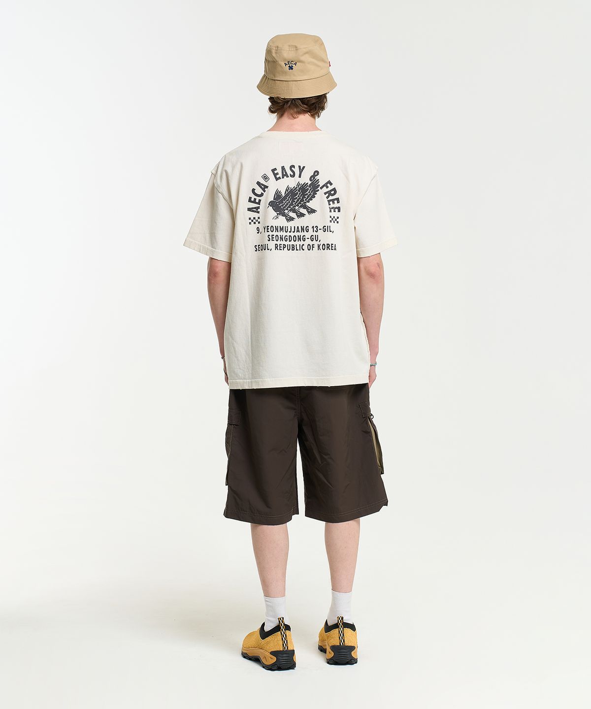 에이카화이트(AECA) FREE SPIRIT RAW EDGE HALF SLEEVE TEE-ECRU