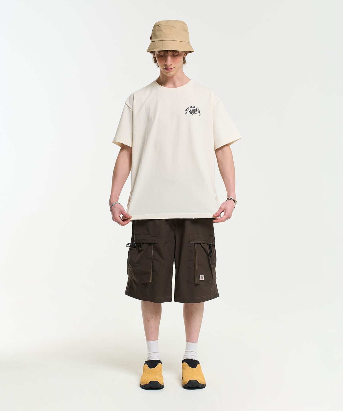 에이카화이트(AECA) FREE SPIRIT RAW EDGE HALF SLEEVE TEE-ECRU