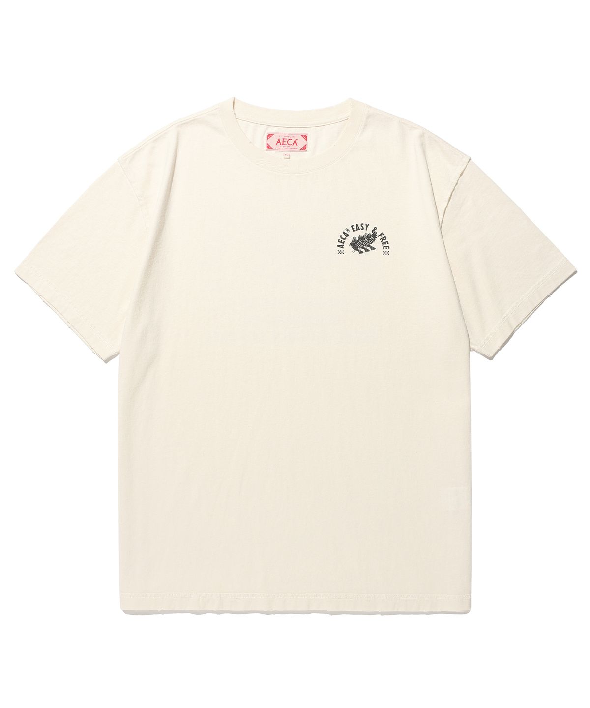 에이카화이트(AECA) FREE SPIRIT RAW EDGE HALF SLEEVE TEE-ECRU