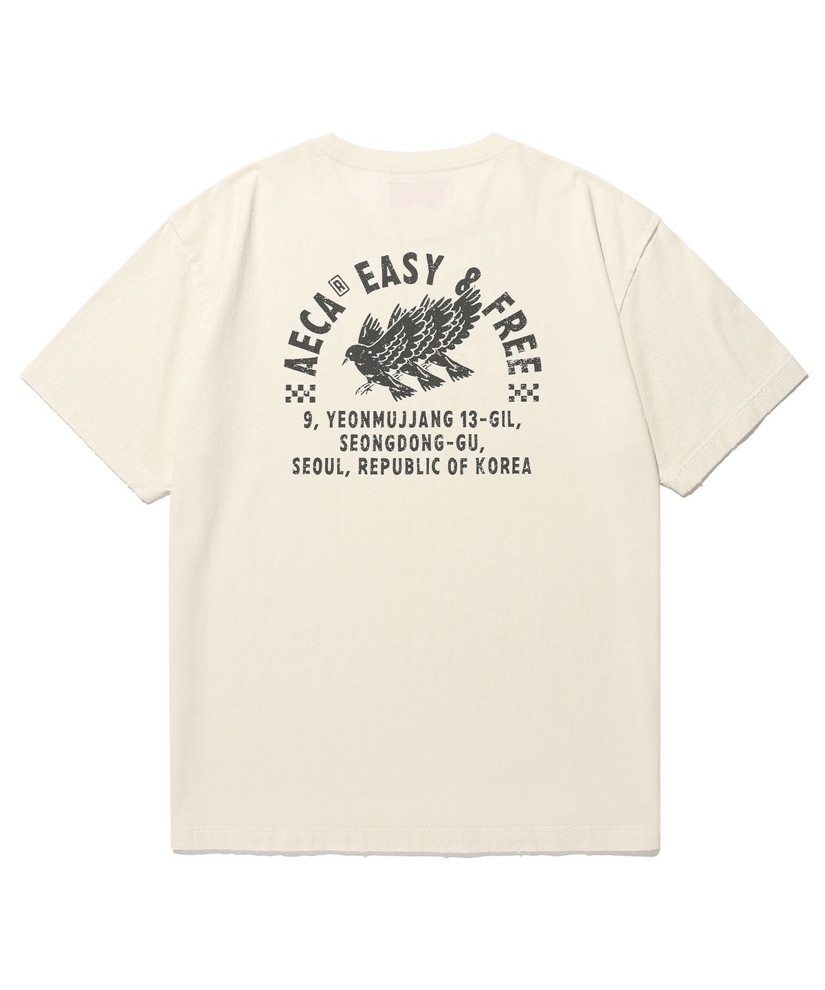 에이카화이트(AECA) FREE SPIRIT RAW EDGE HALF SLEEVE TEE-ECRU