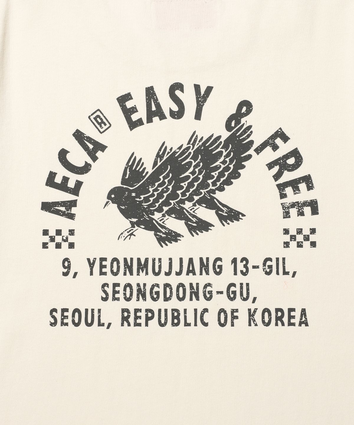 에이카화이트(AECA) FREE SPIRIT RAW EDGE HALF SLEEVE TEE-ECRU